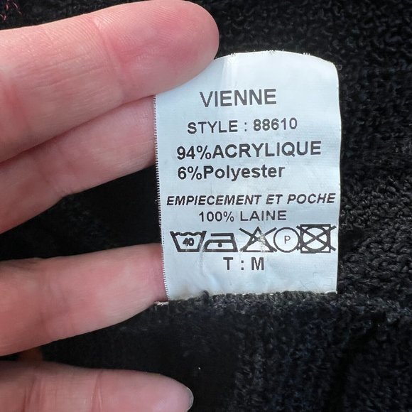 Dolcezza Cardigan Sweater M Black Contrast Knit Toggle Long Sleeve V-Neck Womens - Picture 11 of 11